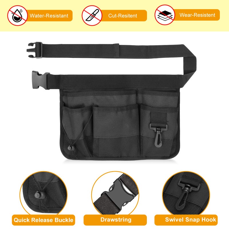 Geboor Gardening Tool Waist Bag Belt Heavy Duty Oxford Tool Apron with 7 Pockets of Different Sizes and Depth (Black) - Image 3